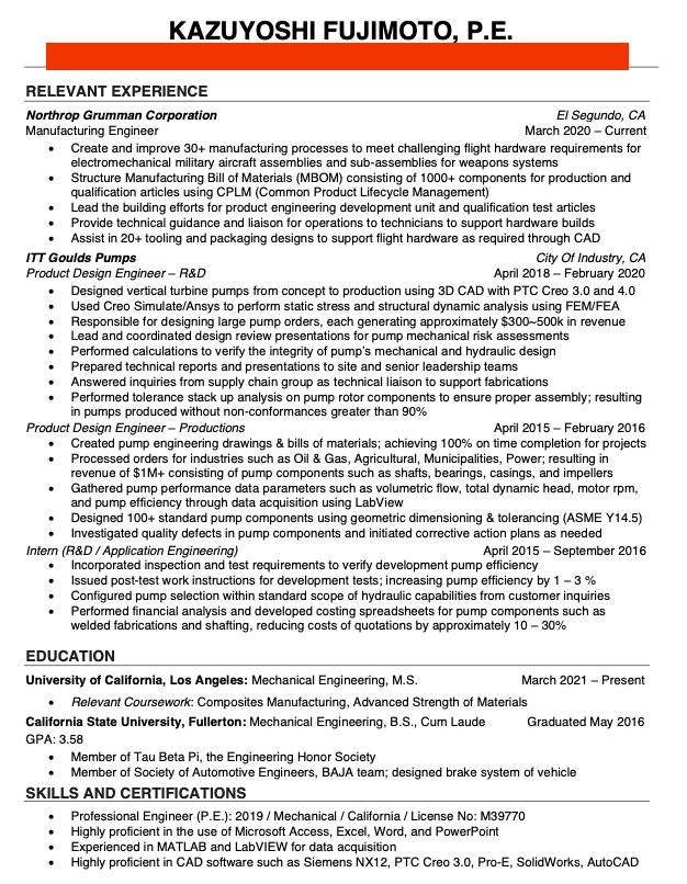 Amazon Technical Phone Screen - Manufacturing Engineering Resume