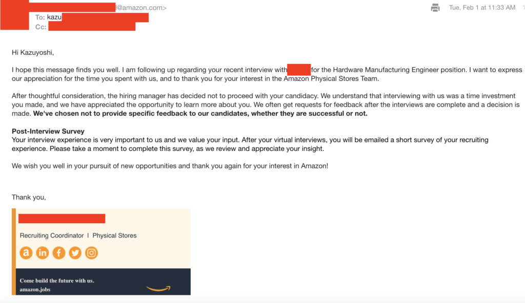 Amazon Technical Phone Screen - Manufacturing Engineer Email From Recruiter