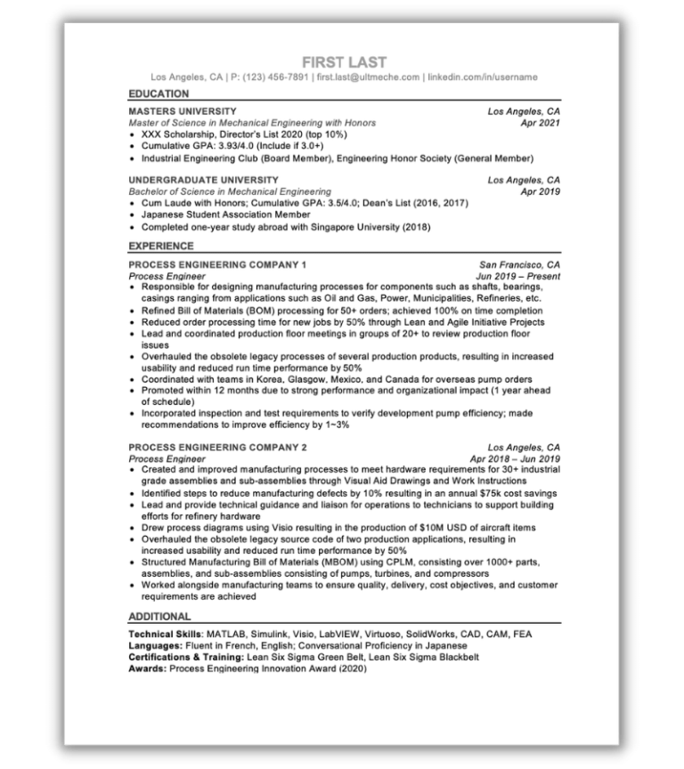 Mechanical Process Engineer Resume ULTMECHE