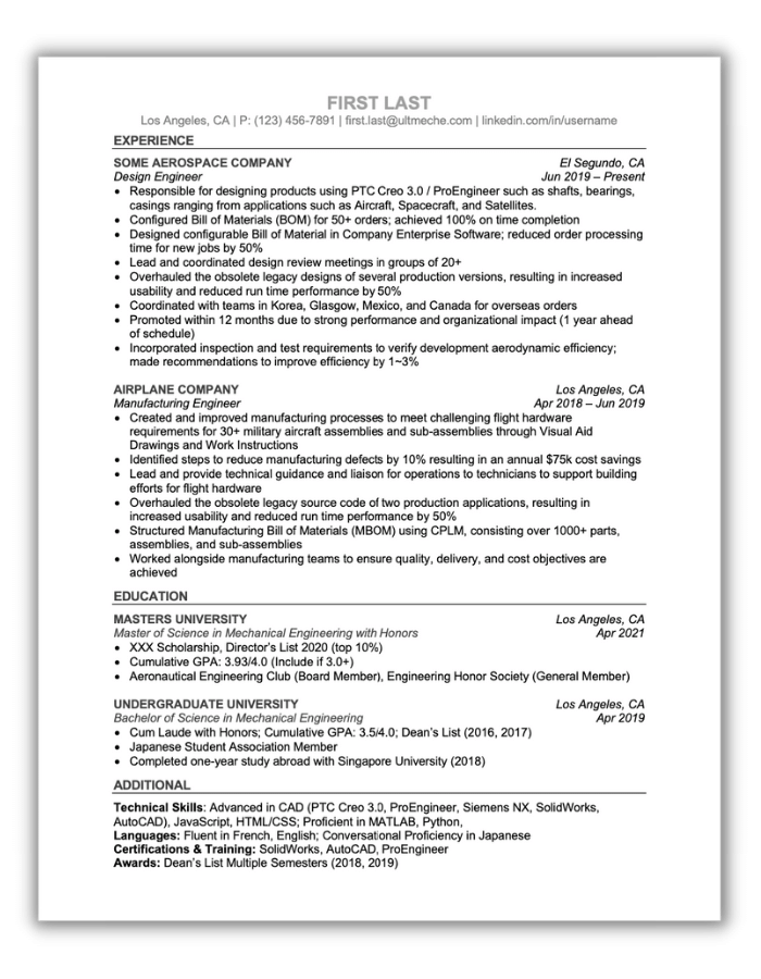 Aerospace Engineer Resume - ULTMECHE