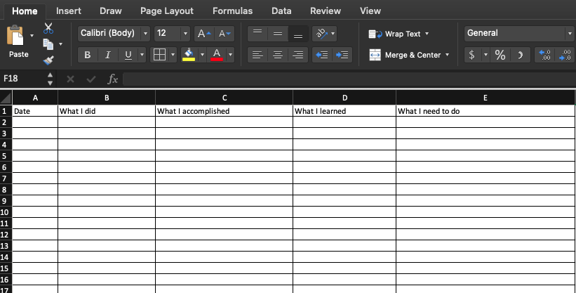 Daily work task log template