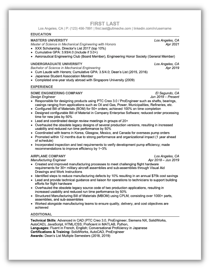 The Best Resume Format in 2023 - Ultmeche Field Engineer Example