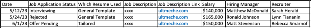 Sample Job Application Tracker Template