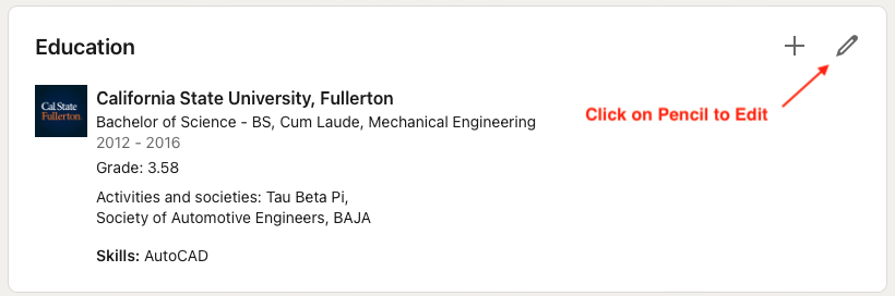 LinkedIn Education Section - Edit