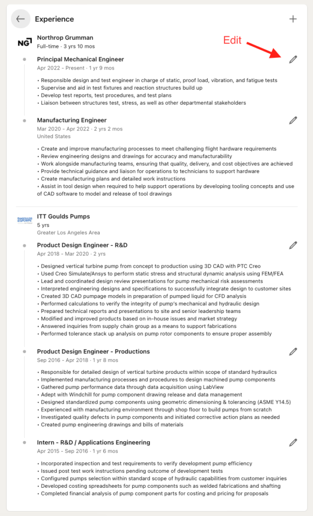 LinkedIn Experience Section - How to edit