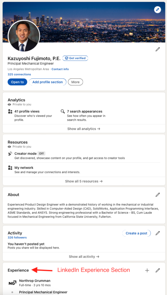 linkedin experience section examples